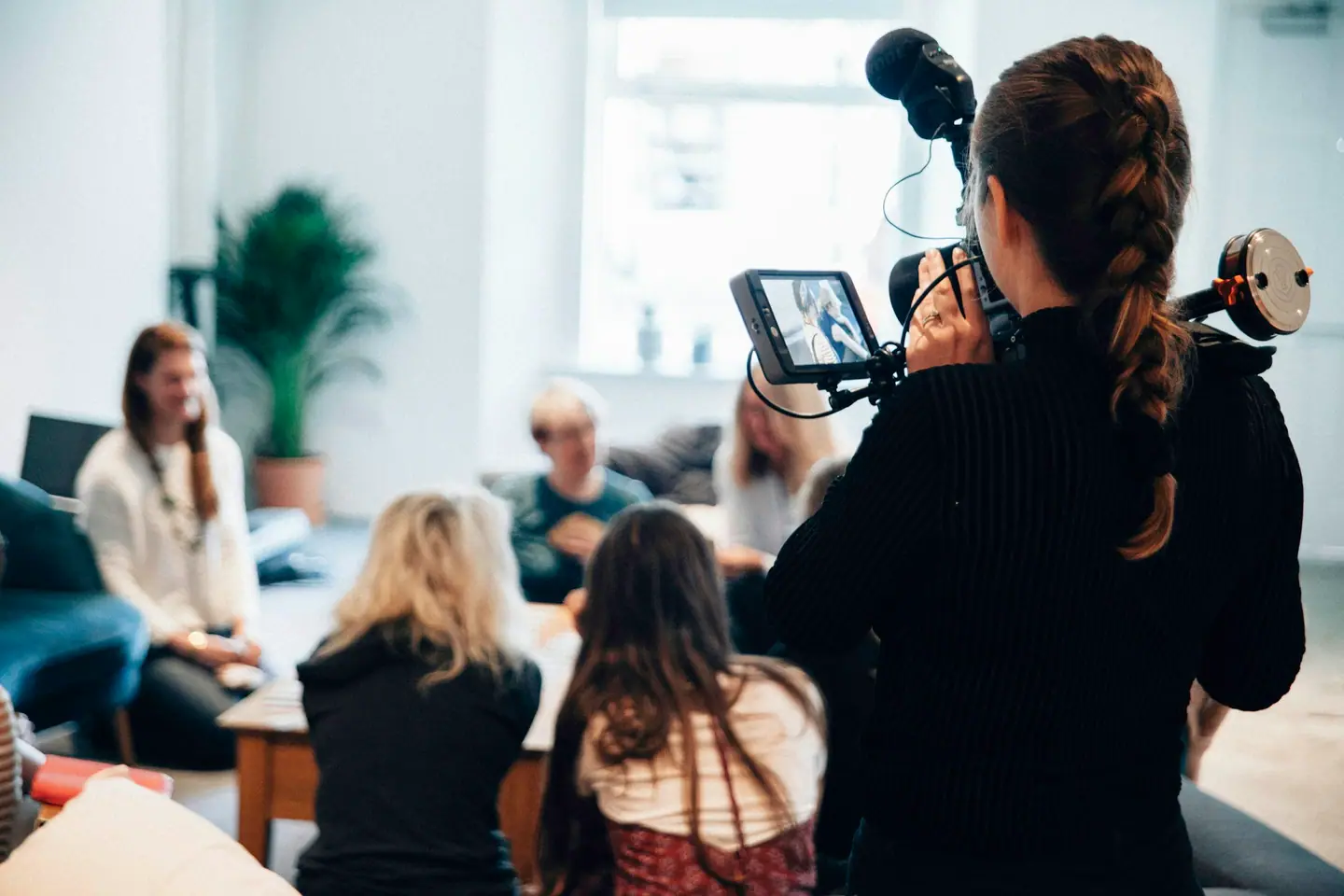 Professional business interview filming setup